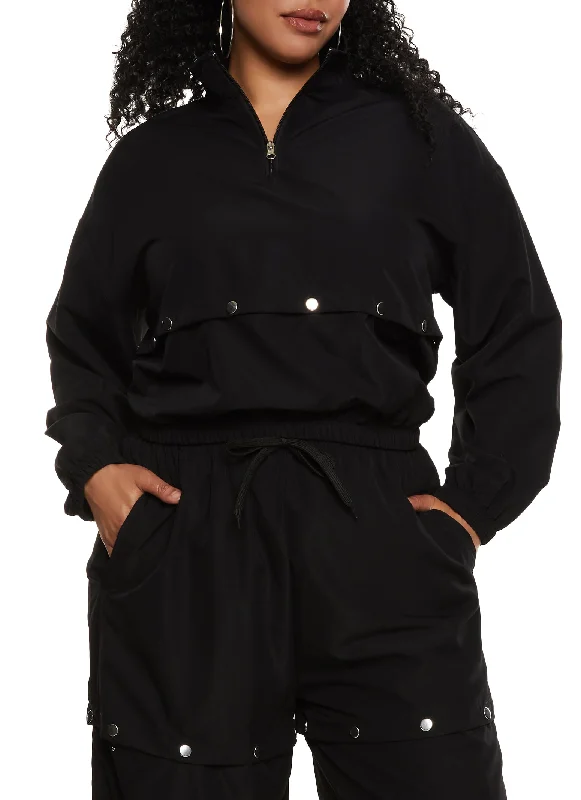 Plus Size Zip Neck Tear Away Track Jacket