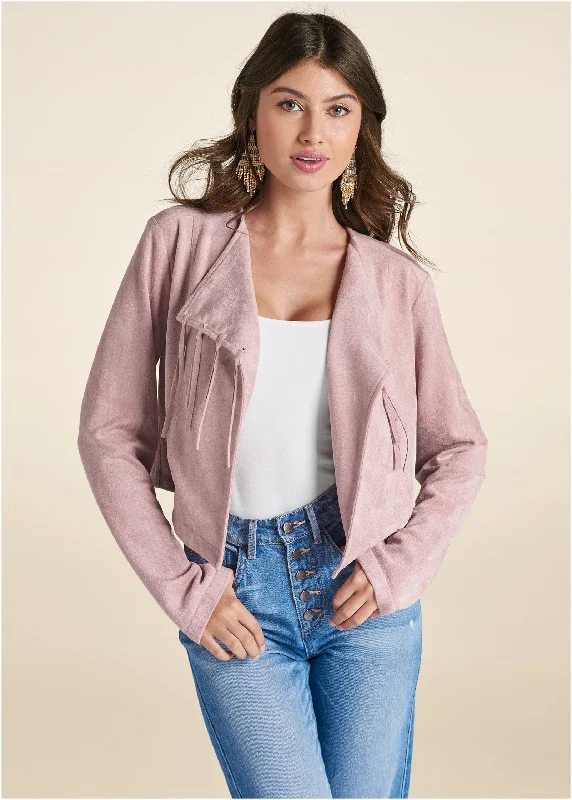 Faux Suede Waterfall Jacket - Pink