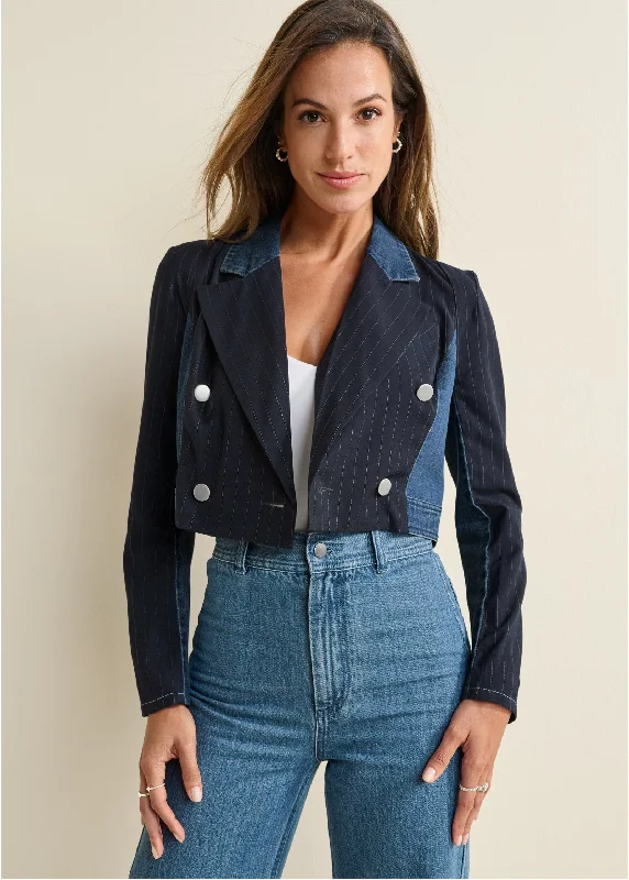 Tweed Denim Mixed Blazer - Medium Wash