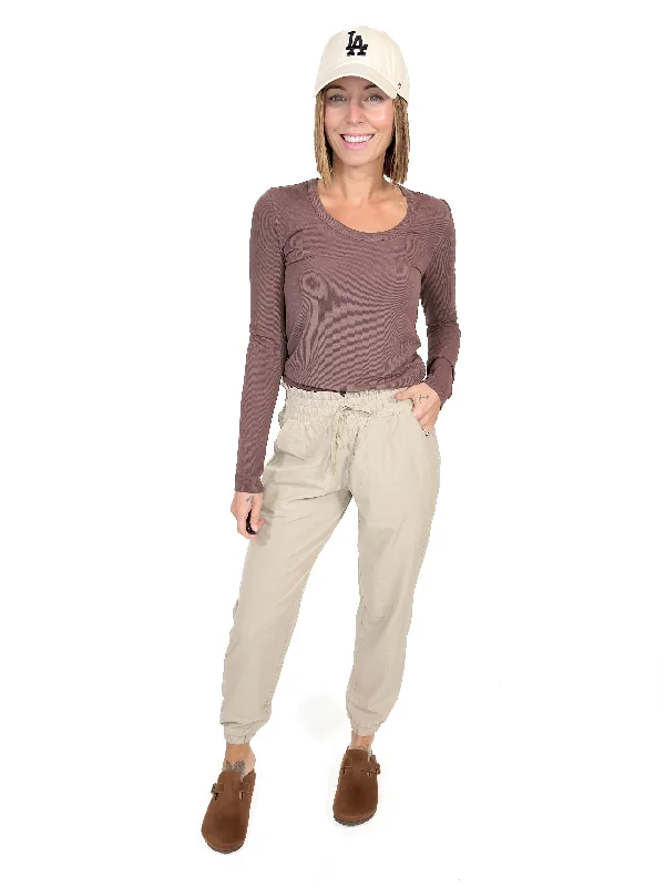 MONO B Blake High Waist Jogger- SMOKEY TAUPE