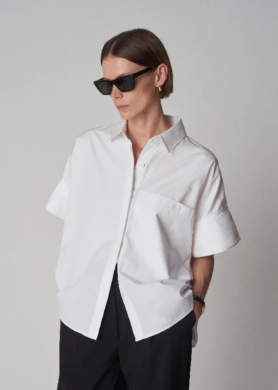 Boxy Short Sleeve Shirt in Cotton Poplin - White