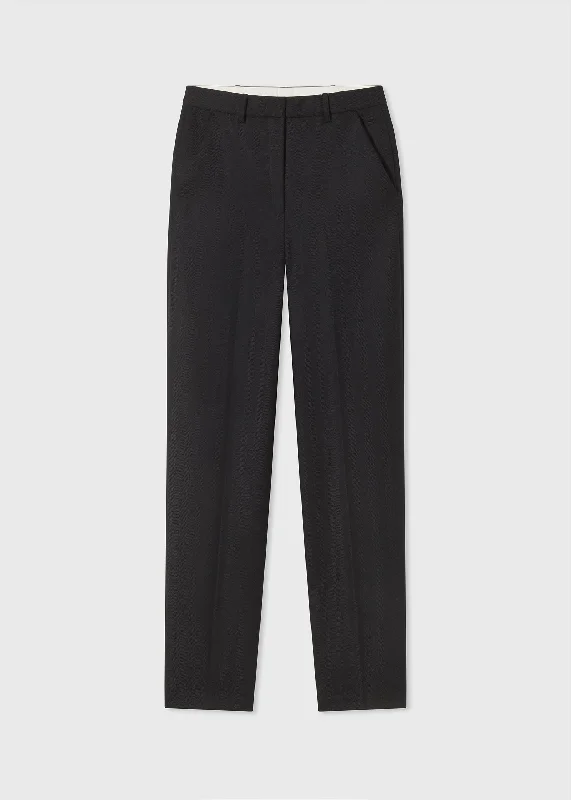 Flat Front Herringbone Trouser in Virgin Wool - Black