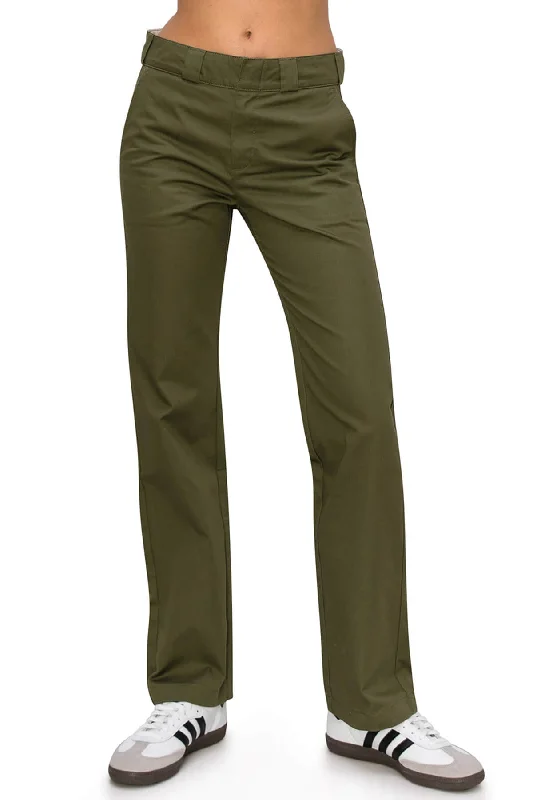 High Rise Straight Leg Work Pants - Olive