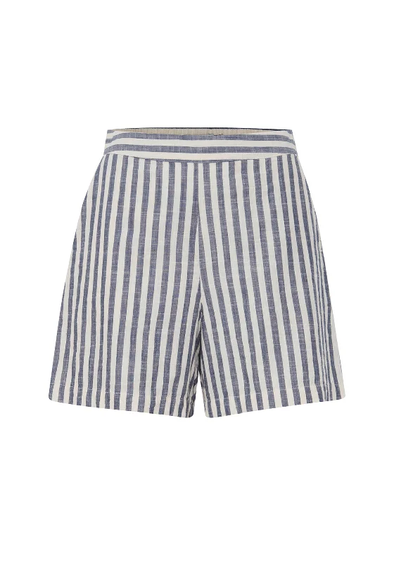 Ichi Cotton Bengal Stripe Shorts, White & Blue