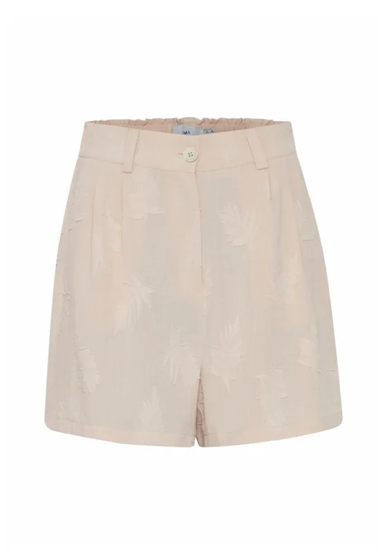 Ichi Embroidered Leaf Shorts, Beige