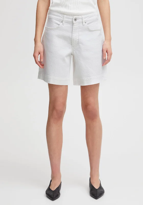 Ichi Denim Midi Shorts, White Denim