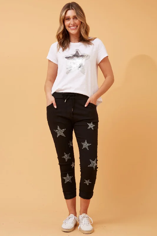 JANJA EMBELLISHED STAR PRINT JOGGERS