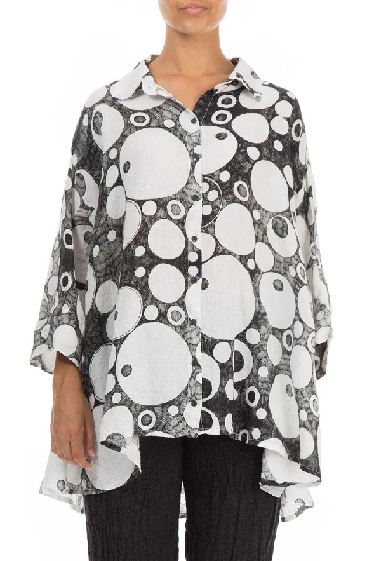 Loose Bubbles Print White & Black Linen Shirt