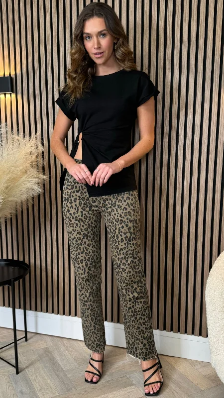 Mitch Camel Leopard Print Straight Leg Jeans