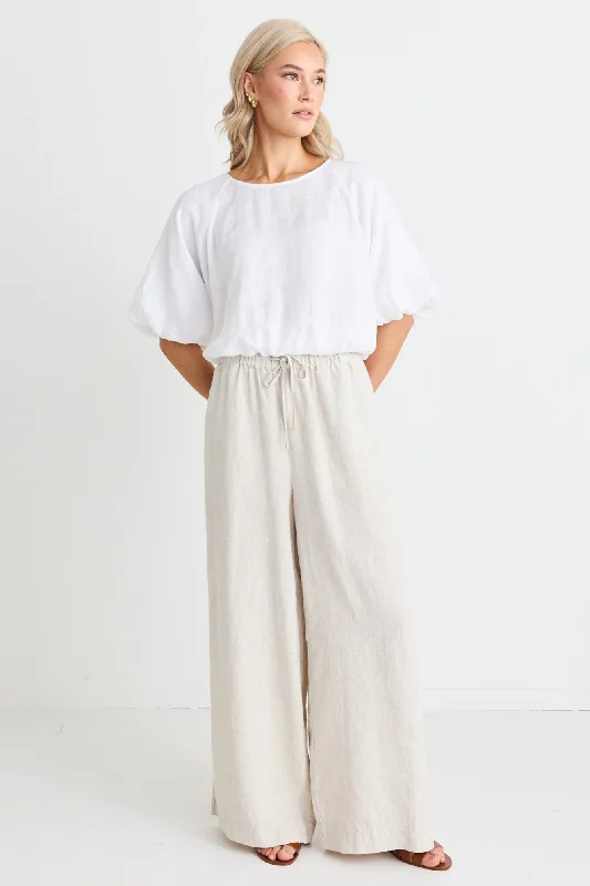 Resort Natural Linen Tie Waist Pull On Wide Pants