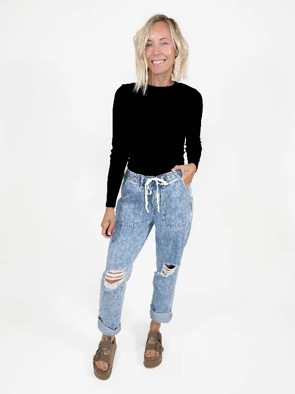 Tiva Distressed Denim Jogger-FINAL SALE