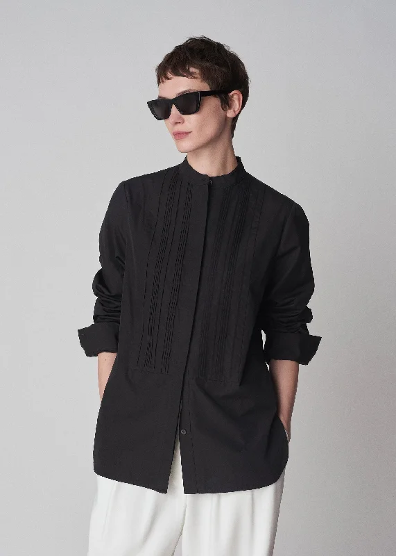 Bib Front Tuxedo Shirt in Cotton - Black