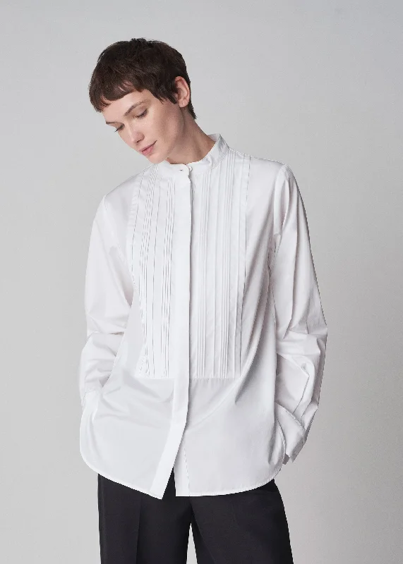 Bib Front Tuxedo Shirt in Cotton - White