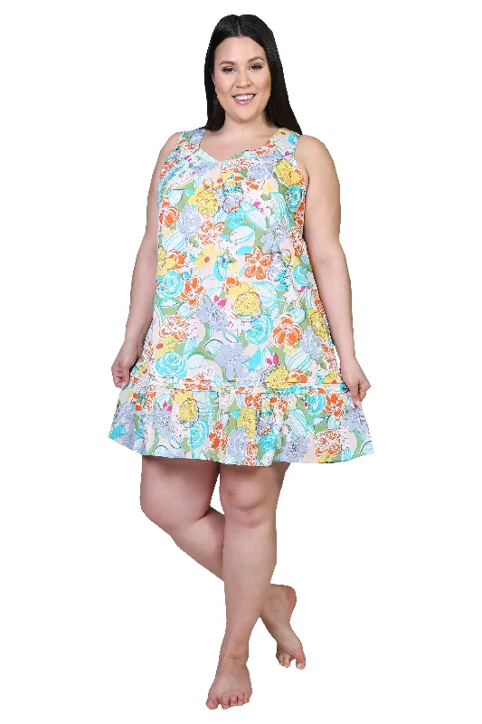 La Cera 100% Cotton Pastel Floral Print Chemise