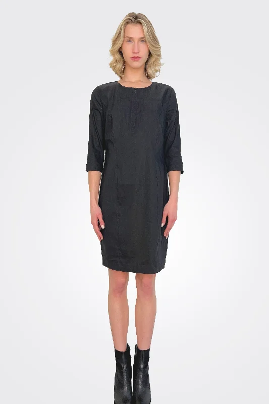 Zipper 3/4 Sleeve Dress - Black