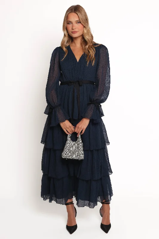 Antoinette Long Sleeve Tiered Maxi Dress - Navy