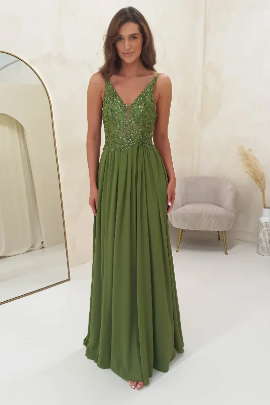 Ariel Embellished Maxi Gown | Green