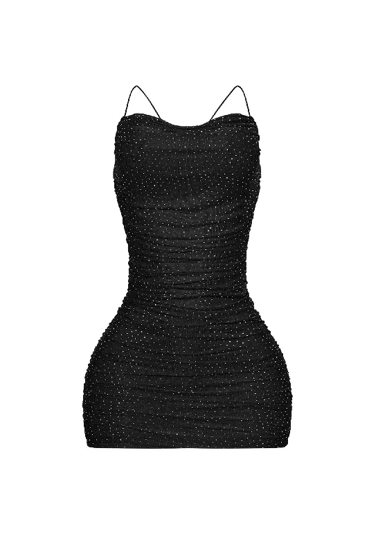 Brenda Mesh Rhinestone Ruched Mini Dress