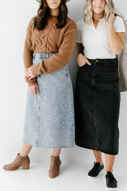 'Brooke' A-Line Denim Midi Skirt