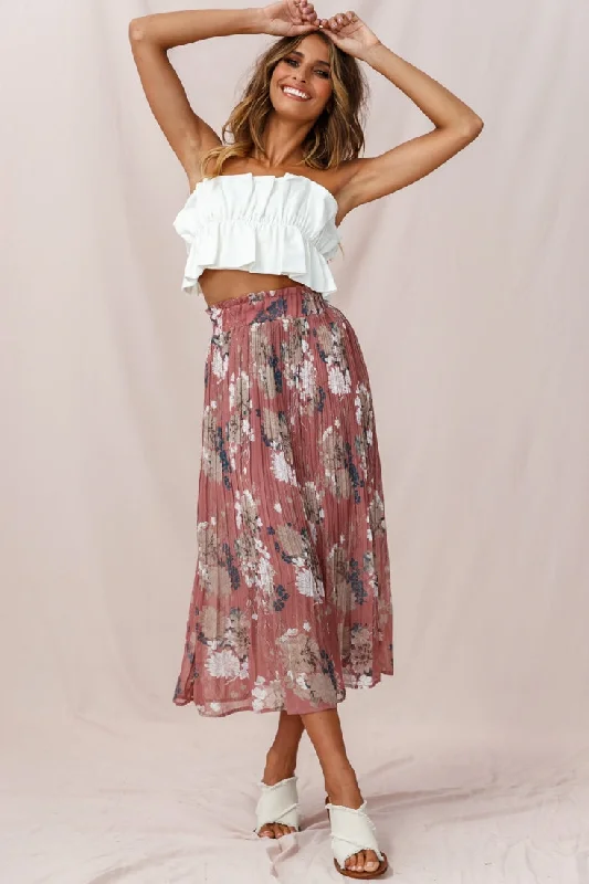 Caroline Accordion Pleat Midi Skirt Rose