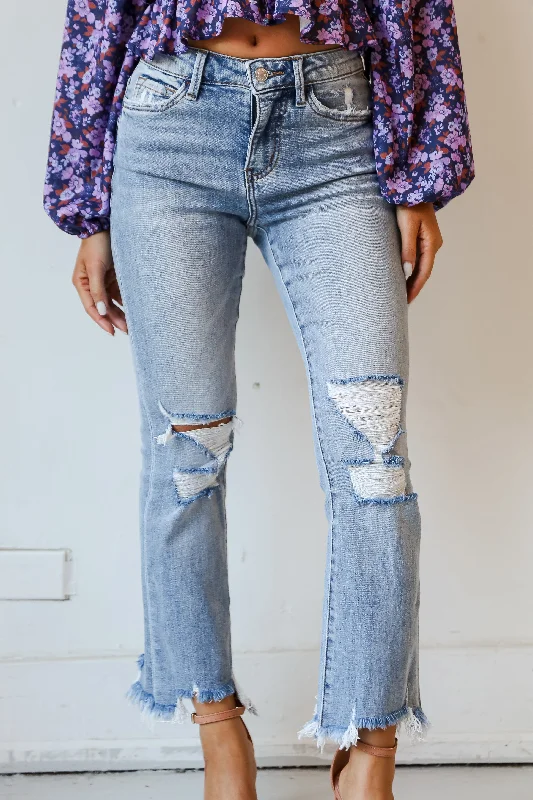 Cindy Light Wash Distressed Crop Flare Jeans Plus