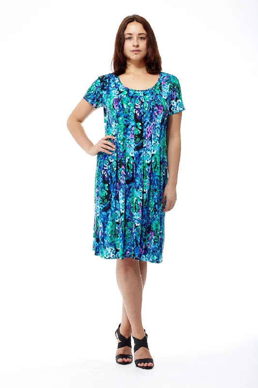 La Cera Teal Multi Print Short Sleeve Dress