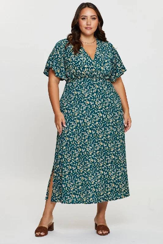 Ditsy Print Maxi Dress V-neck