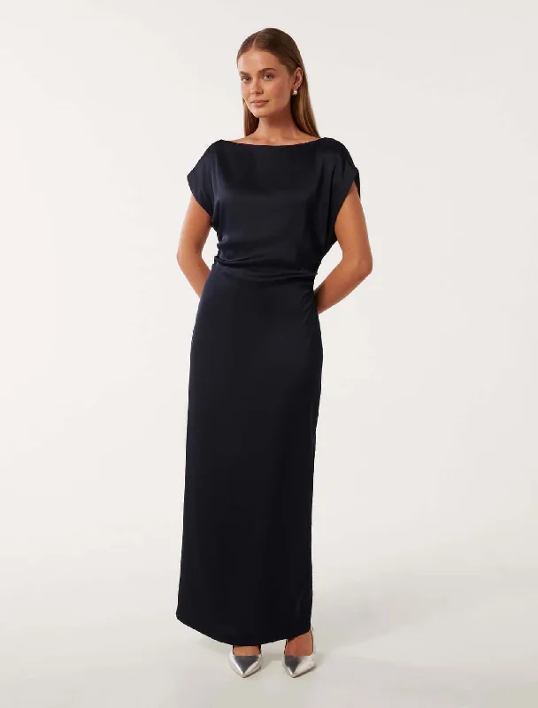 Ella Draped Satin Midi Dress