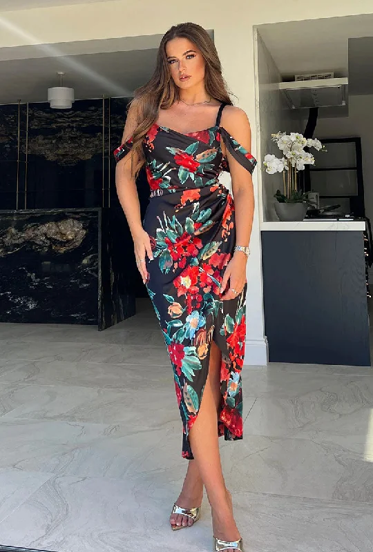 GIRL IN MIND CAMILA FLORAL WRAP MIDI DRESS