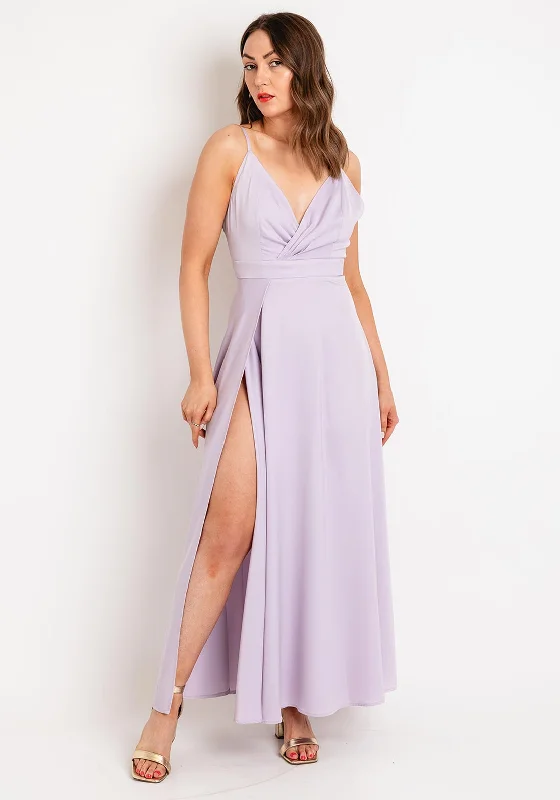 Goa Goa Carillon Satin Floral Slit Leg Maxi Dress, Lilac