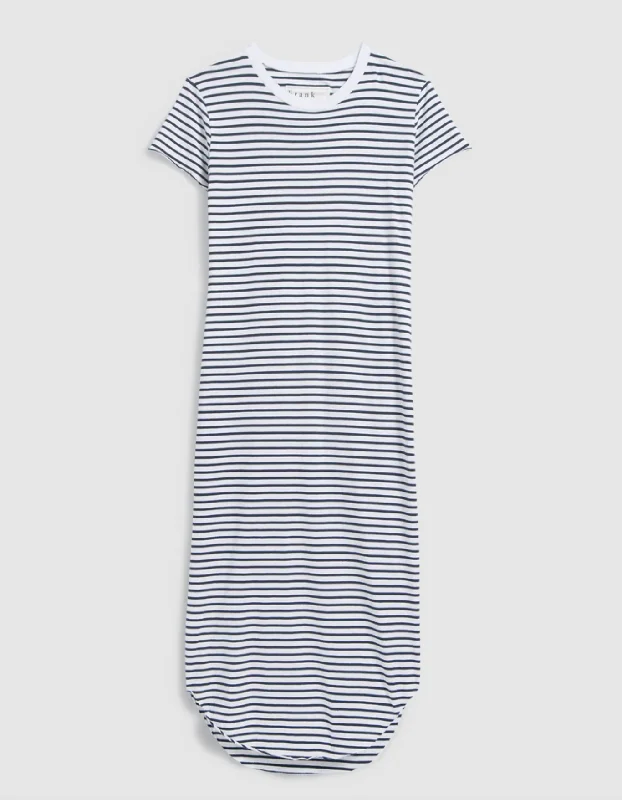 Harper Tee Maxi Dress - White w/ British Royal Navy Stripe