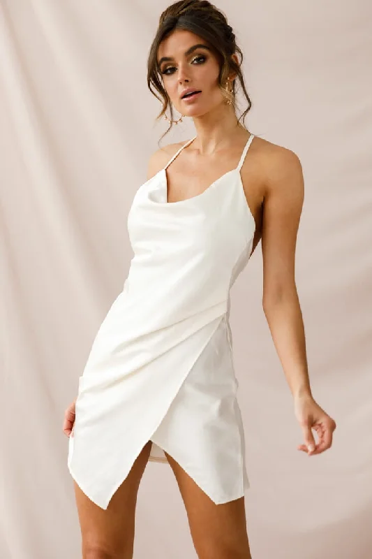 Hey Girl Cowl Neck Wrap Front Dress White