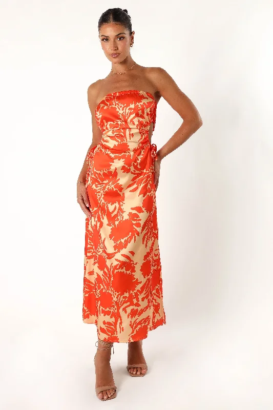 Loc Strapless Midi Dress - Orange Floral