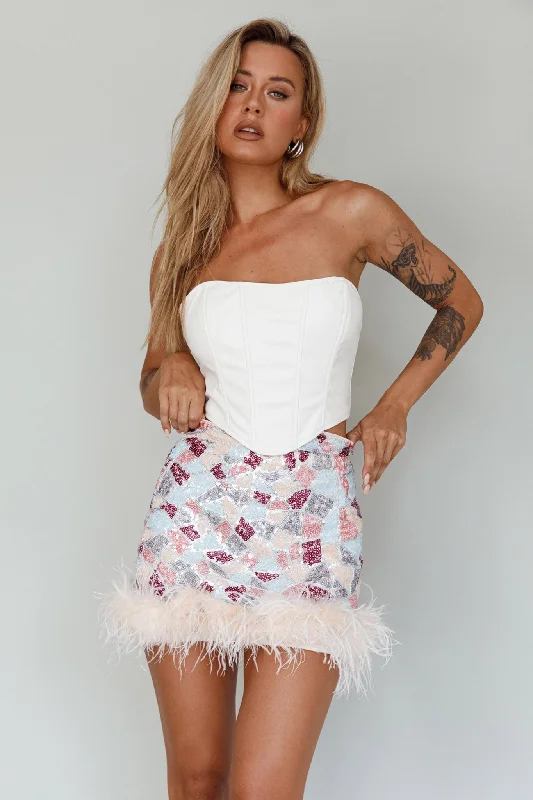 Sunset Boulevard Sequin Feather Mini Skirt Multi