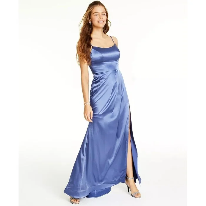 Teeze Me Juniors' Blue Satin Gown Dark Blue Size 11