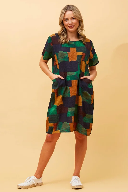 VINE ABSTRACT PRINT SHIFT DRESS