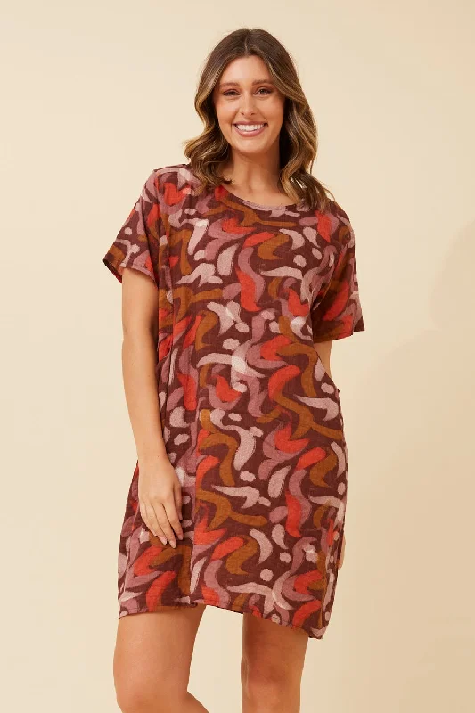 VINE ABSTRACT PRINT SHIFT DRESS