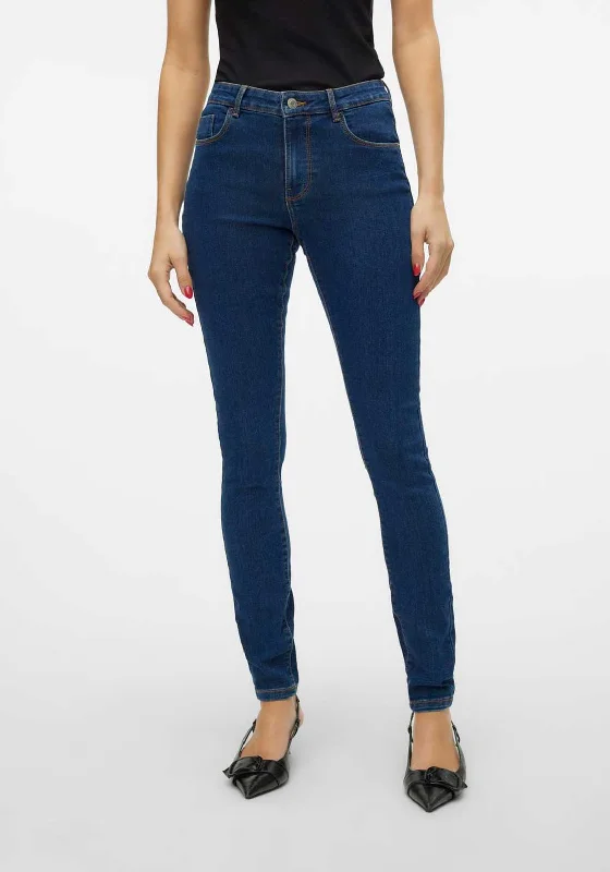 Vero Elly Mid Rise Skinny Jeans, Dark Blue