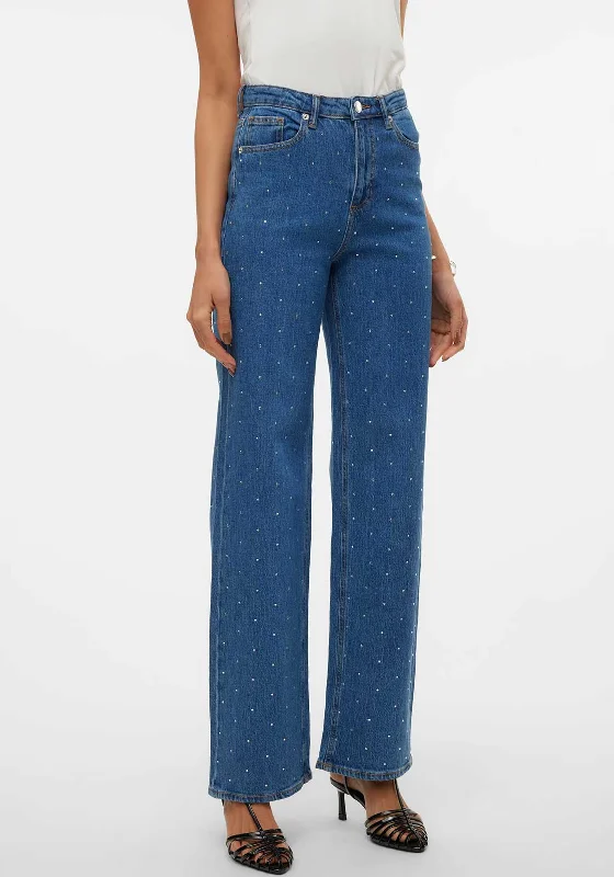 Vero Moda Tessa Rhinestone Wide Jeans, Medium Blue