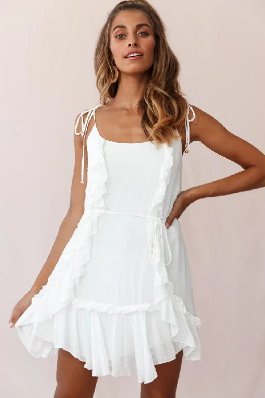 Wish Fluted Hem Lace-up Back Dress White