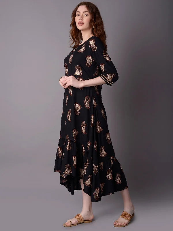 Women Black 3/4 Sleeve Dress