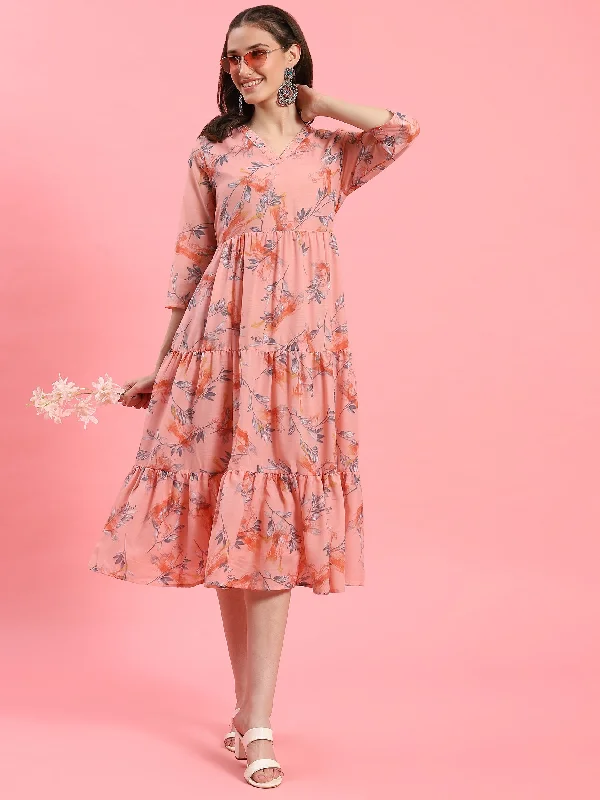 Women Peach Floral Printed Dress