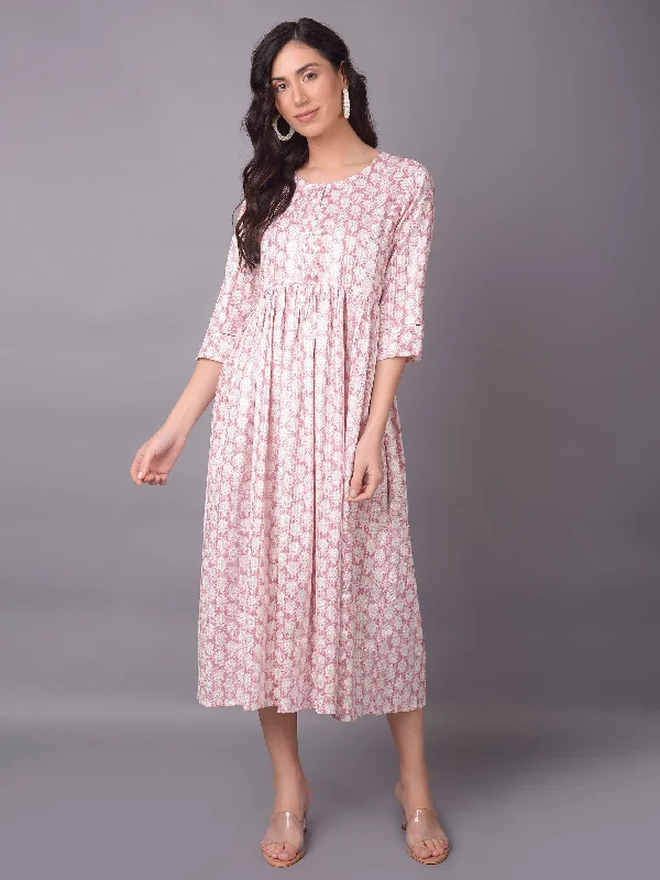 Women Pink Round Neck Dress