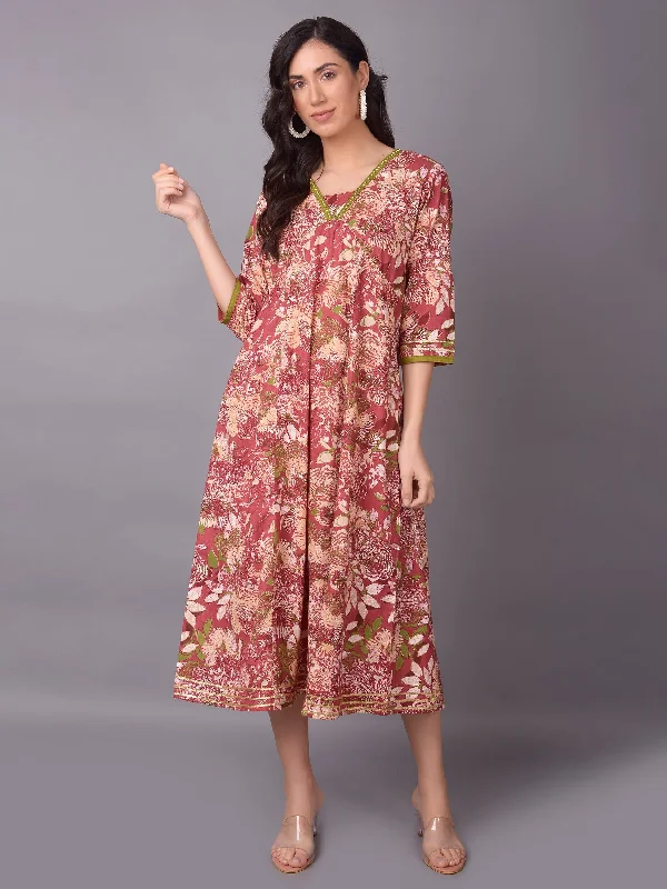 Women Dark Pink Floral Printed Dress