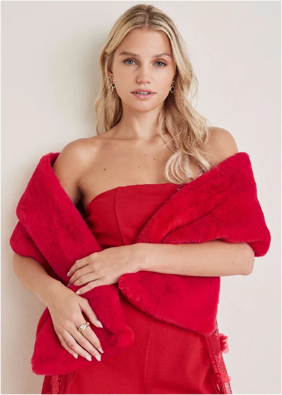 Faux-Fur Wrap - Red