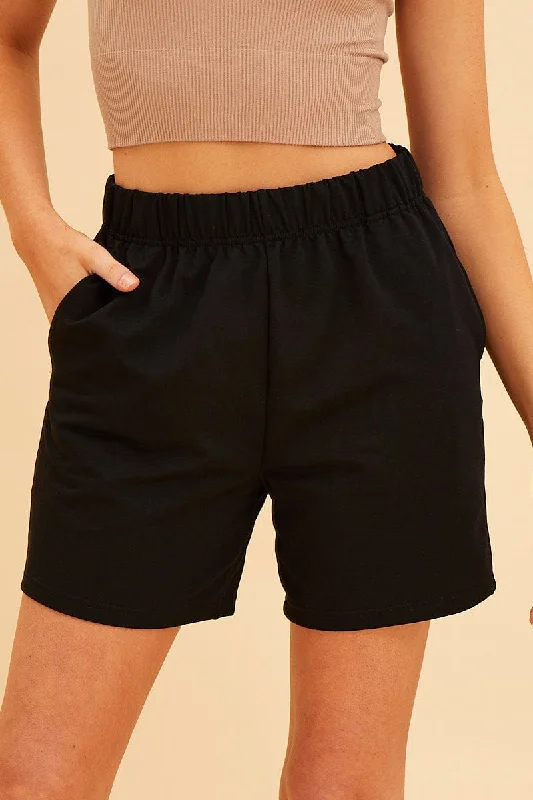 Black Relaxed Short Pull On Cotton Terry Stretch