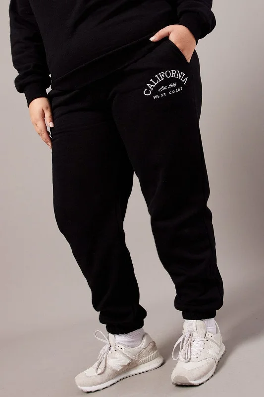 Black Track Pants High Rise