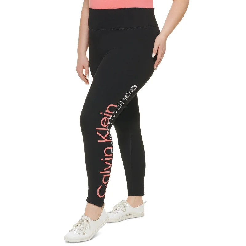 Calvin Klein Women's Mix Media Logo Leggings Red Size 1X