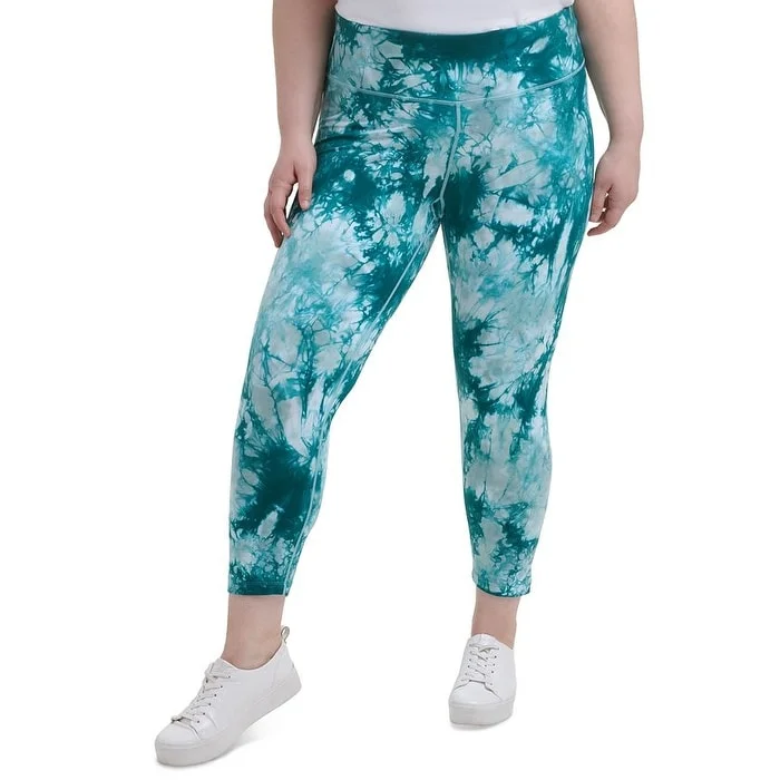 Calvin Klein Women's Performance Turquoise Stretch Tie Dye Active Wear Skinny Leggings Blue Size 3X