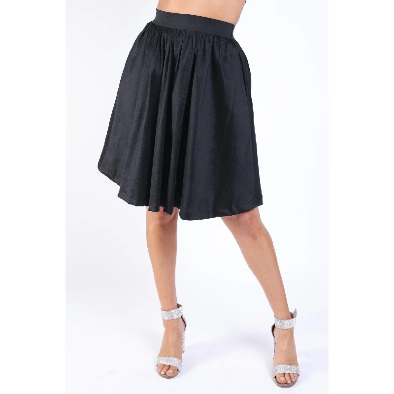 Casual Elastic High Waist Pleated Midi Flare Black Skirt